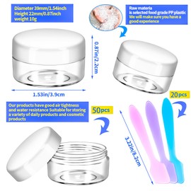 MotBach 50 Pack 10g Plastic Jars with Lids, 10ml Round Clear Cosmetic Containers Makeup Jars, Travel Size Containers Jars with 20 Spatulas for Sample Lotion Cream Eyeshadow Ointment Salve Balm Powder