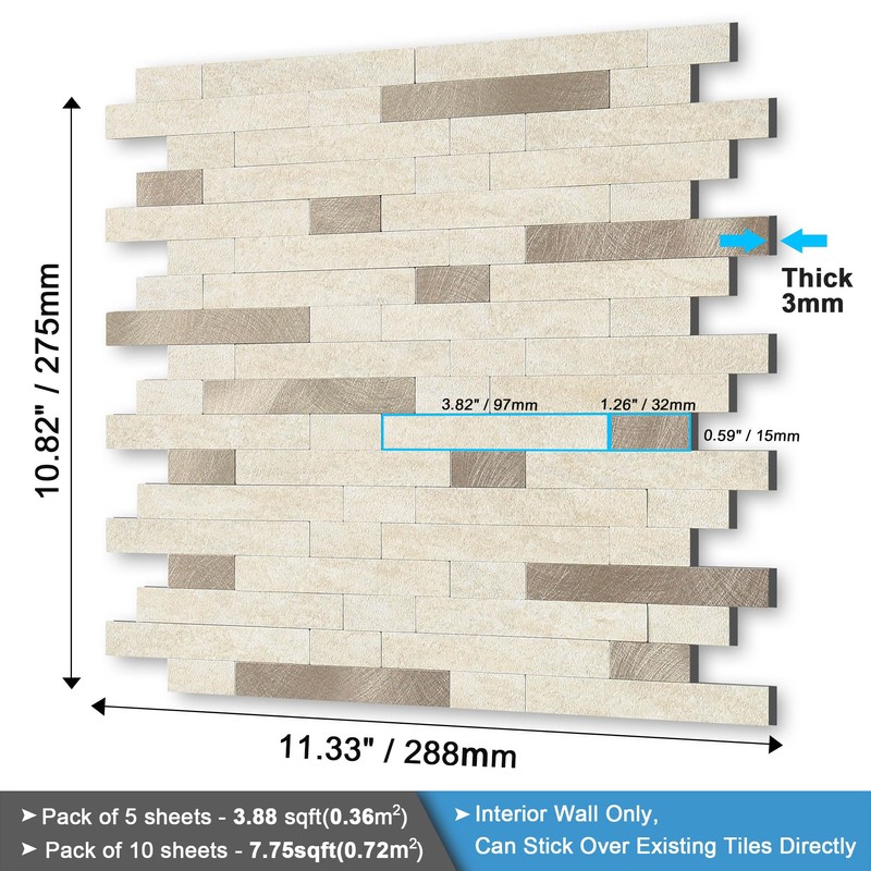 BeNice Marble Peel and Stick Backsplash Stick Tiles Subway Beige