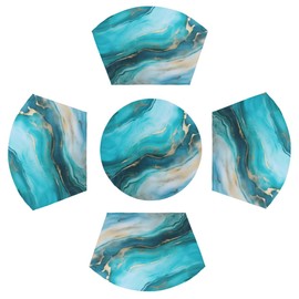 DJYQBFA Teal blue Marble Round Placemat Set of 5 Wedge Placemat Centerpiece, Heat Resistant Non-Slip Round Table Mat for Dinning Decoration Home Restaurant Hotel Party