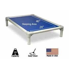 Kuranda Indoor/Outdoor Dog Crate Bed - Almond Frame - 40 oz Vinyl - Pacific Blue - X-Large 44"x27"