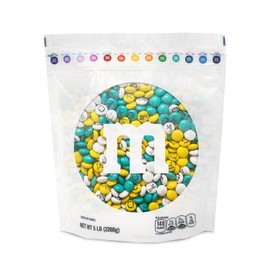 M&M’S WORLD 1st Birthday Milk Chocolate Candy, 5lbs of Baby-Themed M&M'S in Aqua, Yellow & White, 1st Birthday Celebration Candy for Dessert Table, Candy Bar & DIY Favors