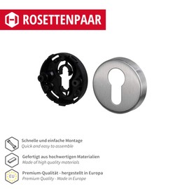 JUVA Cylinder Rosette - Matt Round Stainless Steel Door Rosette - H8250 | PZ-Cylinder Inner Door including Mounting Material | Solid Stainless Steel Key Rosette | 1 Pair of Door Rosette Covers for Interior Doors
