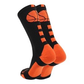 MadSportsStuff Basketball Socks with Basketball Logo Crew Socks (Black/Orange, X-Large)