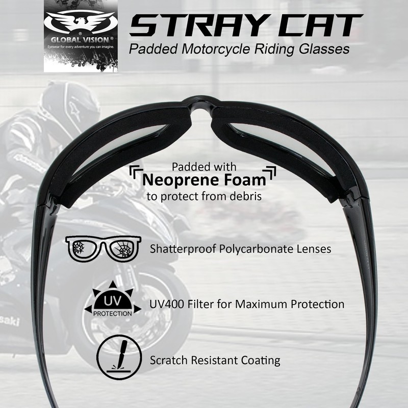 Global Vision Stray Cat 24 Auto-Darkening Photochromic Motorcycle Sunglasses Gloss