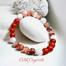 Quartz Moonstone, Fire Quartz & Carnelian Bracelet Natural Stones 8mm