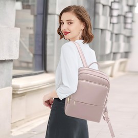 DEEVORCA Fashion Women Backpack Casual Work Dayback for 14 Inch Laptop Daily Shoulder Bags Travel Shopping Nylon Waterproof Business Large Backpacks Ladies Handbag Pink