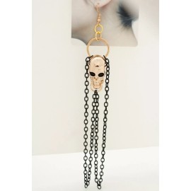 Unbranded Women Earrings Set Gold Skeleton Skull Charm Long Black Metal Chain Link Biker
