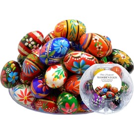 Polish Easter Handpainted Wooden Eggs (Pisanki), Set of 6 in Protective Box