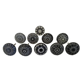 KNOBSWORLD, 20 Pcs Mixed Ceramic Knobs Vintage Mandala Flower Design Handles for Door Cupboard Drawer Black