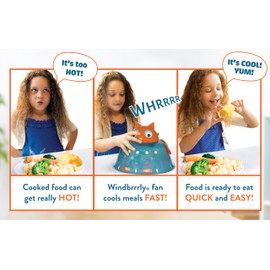 Windbrrrly 9 Inch Plate Cover Dome for Kids, Toddlers or Babies. Foam Fan Cools Food, Lights Engage. Parenting Hack for Busy Moms and Dads