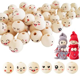 Smile Face Wooden Bead, Wooden Balls with Hole and Face 20 mm, Wooden Beads Round, Natural Wood Beads for Crafts Decorations, Jewellery Bracelet Necklace, Worry Worms, Lucky Worms
