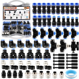 TuoLauthon 70PCS Air Hose Push to Connect Fittings Kit,1/4 1/8 3/8 1/2" OD Pneumatic Air Line Fittings Assortment with NPT Threads, Quick Connect Air Fittings for Air Compressor, Air System and Auto