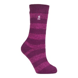 HEAT HOLDERS - Ladies Thermal Socks for Winter | Outdoor & Indoor Socks | Cuddly & Fluffy | Gifts for Women (4-7, Deep Fuchsia/Berry (Chunky Stripe))