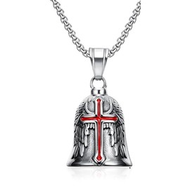 ZYHSLZ Campana Protectora para Motocicleta y Bicicleta, Campana de Buena Suerte con Sonido Agradable, Regalo para Motociclistas, Cruz Roja, Ideal para Moto/Bici/Camión (Plata)