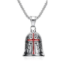 ZYHSLZ Campana Protectora para Motocicleta y Bicicleta, Campana de Buena Suerte con Sonido Agradable, Regalo para Motociclistas, Cruz Roja, Ideal para Moto/Bici/Camión (Plata)