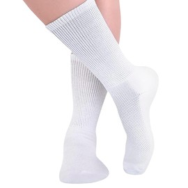 Medias Pie Diabetico Sin Costuras Elasticas Mejora Circulacion Alivia Dolores Calceta de Compresion Cuidado de los Pies (Blanco, Estandar)