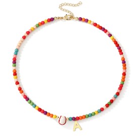Miss Chipmunk Baseball Necklace Colorful Beaded Initial Necklace Gifts for Women,Sport Accessories Letter Pendant Birthday Jewelry Gifts(Letter A)