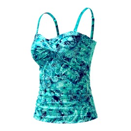 Holipick Tankini parte superior para mujer, traje de baño tipo bandeau con control de abdomen, solo sin parte inferior, Estampado de Cachemira Verde (Green Paisley), X-Large