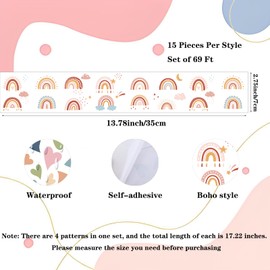 CHNBF 69ft Boho Classroom Bulletin Board Border Decorations Stickers Colorful Heart Rainbow Polka Dot Sun Border Decorations for Classroom School Office Boards Decor