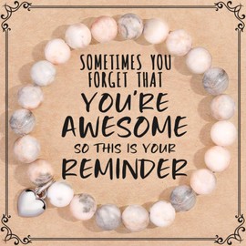 Tessalyn Sweet Heart Natural Stone Beaded Bracelet For Women, Birthday Christmas Valentines Graduation Gifts for Young Women, 7.9in, Stainless Steel, no gemstones