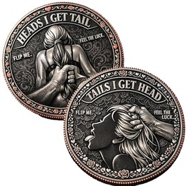 Funny Heads or Tails Decision Coin – “Heads I Get Tail, Tails I Get Head” Humor Challenge Coin, Gold Plated Lucky Flip Token, Prank Gift for Men, Couples, Valentine’s Day Novelty Coin(B)