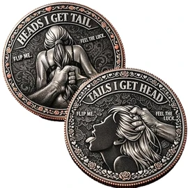 Funny Heads or Tails Decision Coin – “Heads I Get Tail, Tails I Get Head” Humor Challenge Coin, Gold Plated Lucky Flip Token, Prank Gift for Men, Couples, Valentine’s Day Novelty Coin(B)
