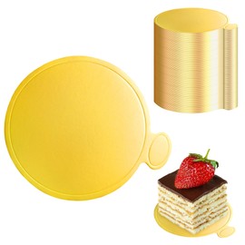ZYLOP 3.5 Inch Mini Cake Boards: 100pcs Golden Round Mousse Cupcake Base, Bases Para Postres Mini Paper Plates Circle Dessert Boards