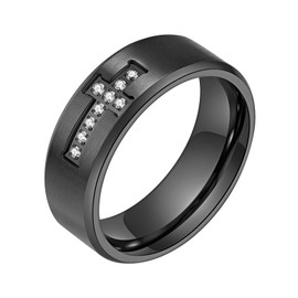 Oidea 8MM Black Retro Cross Rings for Men: Punk Christian Cross Ring Stainless Steel Zircon Men's Rings Wedding Band Size 11
