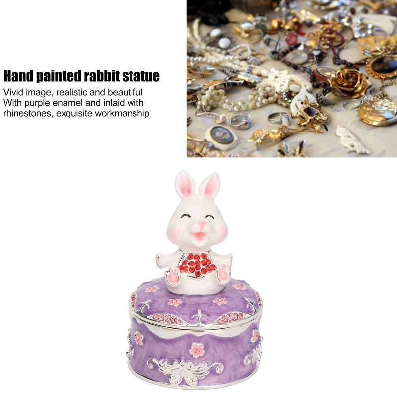 Rabbit Figurine Trinket Boxes Hand Painted Rhinestones Small Jewelry Box