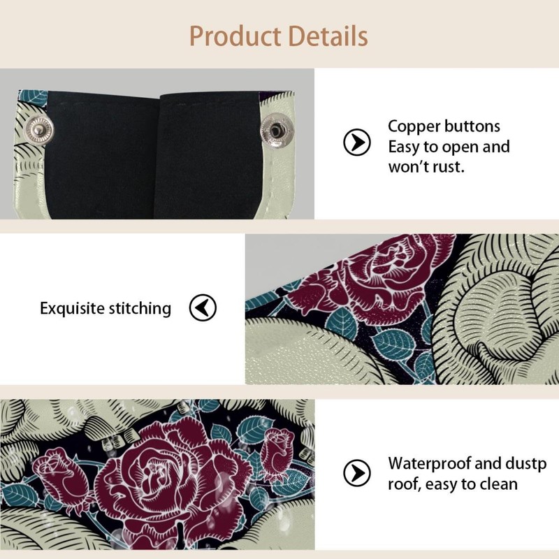 2 Pack Tissue Box Cover Holder, Skulls Roses Flowers Rectangle