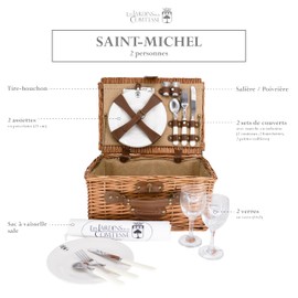 Les Jardins de la Comtesse - Picnic Basket for 2 people "Saint Michel", complete, size : 38 x 28 x 18 cm