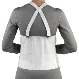 CHAMPION Industrial Belt Elastic Back Brace, Abdominal Support, Shoulder Straps, White, X-Large