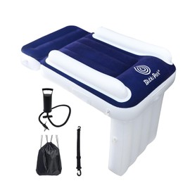 Blublu Park Inflatable Airplane Bed for Toddler, Airplane Seat Extender for Kids Airplane Travel Essentials, Toddler Bed with Sides Pump Belt, Kids Air Mattress Fits Most Airplane Seats, Car (Blue)