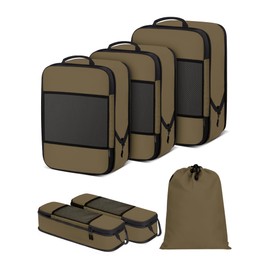 SDGFUI 6 PCS Set Compression Packing Cubes for Travel, Lightweight Travel Packing Organizer Bags Travel Essentials for Carry On, Suitcase, Travel Bags, Home Closet - Brown