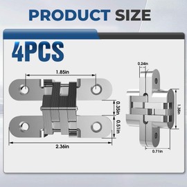 JAXYOOM Hidden Door Hinge 0.51 * 2.36Inch – 4Pcs Invisible Heavy Duty for Wood Doors,180 Degree Alloy Concealed Cabinets Hinges for DIY Gates,Kitchen,Silver