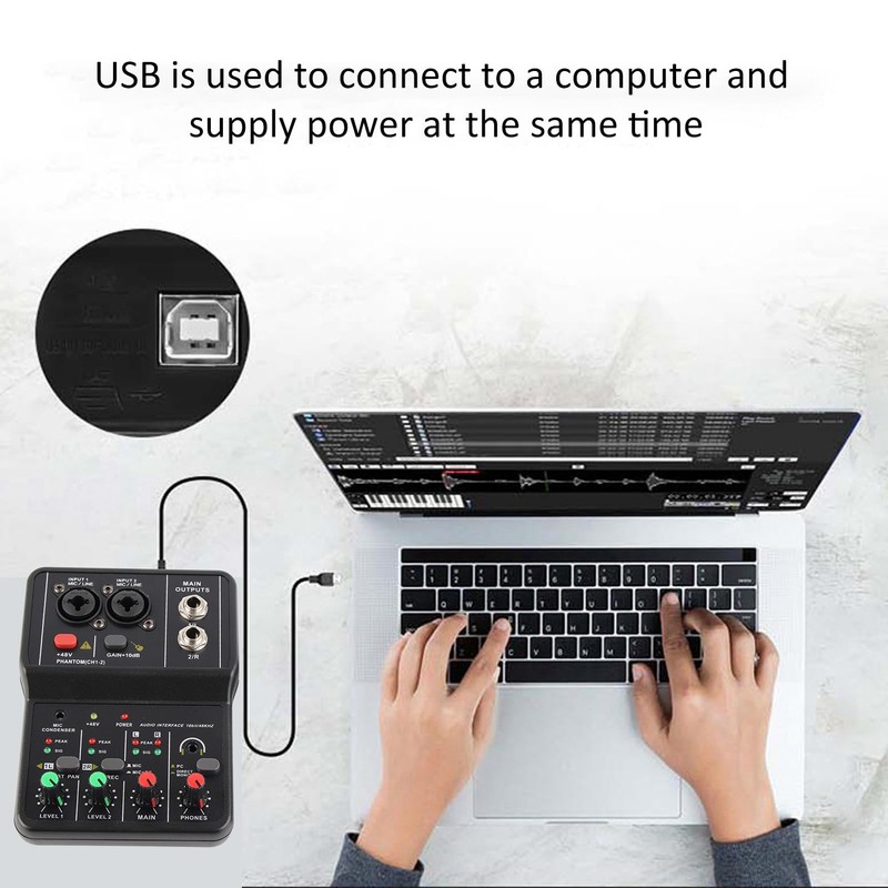 2 Channels Audio Mixer, Audio Interface for PC DJ Mixer