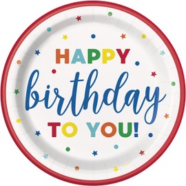 Unique 22545 Paper Plates-23 cm-Dots & Stars Birthday Party-8 Count (Pack of 1), Multicolour