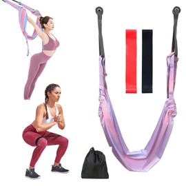 Aerial Yoga Hammock Kit with 2 Resistance Bands, Pilates Equipment, Elastic Band Aerial Stretching Fitness for Aerial Yoga, Gymnastics, Fitness Splits (Colourful)