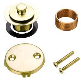 Bathtub Tub Drain Conversion Kit Assembly, Wellup Lift and Turn Twist Tub Drain Trim Kit with Two-Hole Overflow Faceplate, Brushed Brass Gold