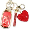 Simocky Key Fob Cover with Diamond Keychain, Car Key Shell for Women, Compatible with Honda Accord Civic HRV CRV Pilot 2023 2024 Smart Remote Key Protector (5 Buttons-Red Heart)