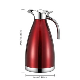 Vacuum Jug 304 Stainless Steel Double-Wall Thermal Carafe Coffee Pot Anti-Leakage Anti-Splashing Juice Milk Tea Pot Insulation (Red, 2L)