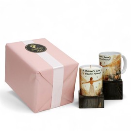 Mother’s Day Candle & Mug Gift Set – “Mother’s Love Blooms Forever” by RC Italian Designs – Porcelain Soy Candle + 11 oz Mug – Gift-Wrapped – Aromatherapy Scents (Rose Petal)