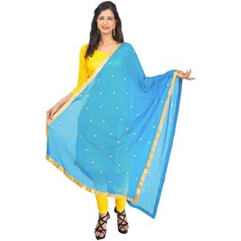 TMS - Bufanda bordada de gasa para mujer, Azul (Sky Blue), 90 Inches X 32 Inches || 228 cm X 81cm