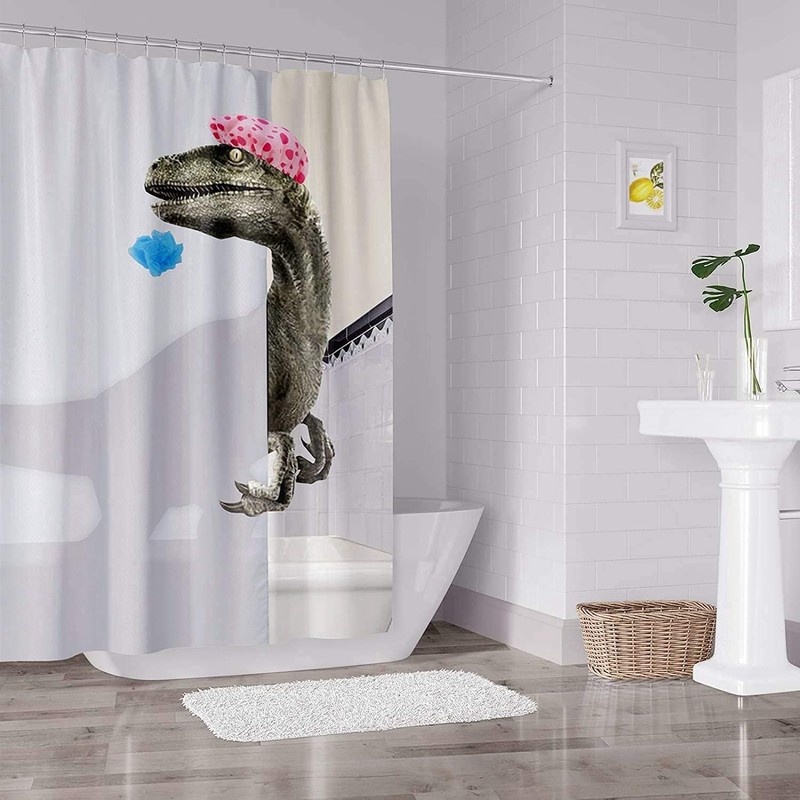 HARLUE Funny Dinosaur Shower Curtain Bathroom Curtain with Hook Cartoon