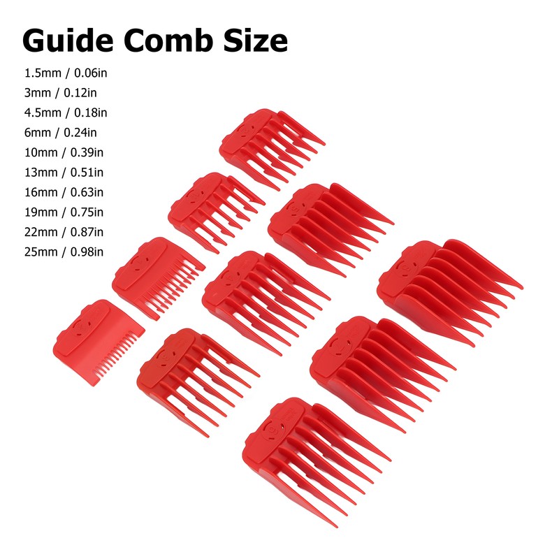 10pcs Professional Hair Clipper Guide Comb Red Hair Trimmer Cutting