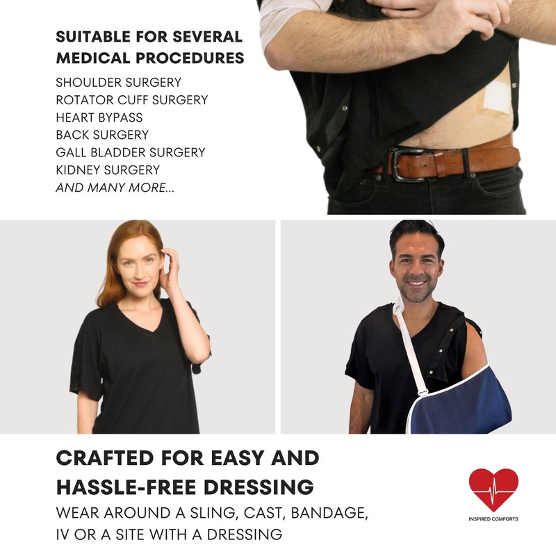 Post Surgery Shirt with Discreet Left & Right Side Snap