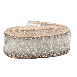 Cinta de Diamantes de Imitación de 20 Pulgadas, Rollo de Envoltura de Malla de Diamantes de 1 Pulgada, Cinta Decorativa de Cadena de Diamantes de Imitación de Cristal Hotfix para (Blanco)