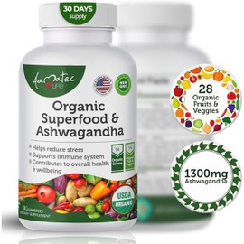 AAMATEC LIFE Organic Superfood Greens Fruits and Veggies Complex with Ashwagandha