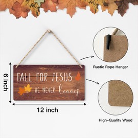 Fall for Jesus He Never Leaves Fall Decorations for Home Fall Decor Fall Decorations Outdoor Church Decor Religious Thanksgiving Decorations Fall Hanging Decor for Front Door 12 x 6 Inch