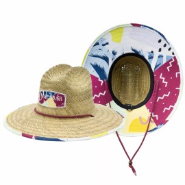 HaT Paradise Found Fabric Pattern Print Straw Sunhat Men & Women, Lifeguard Hat, Bea
